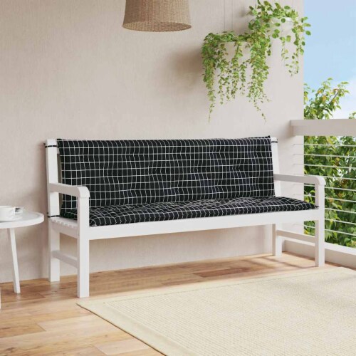 vidaXL Garden Bench Cushions 2pcs Black Check Pattern 59.1 x19.7
