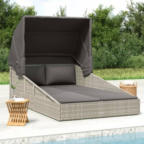 vidaXL Sunbed with Foldable Roof Gray 78.7 x44.9 x50.4 Poly Rattan