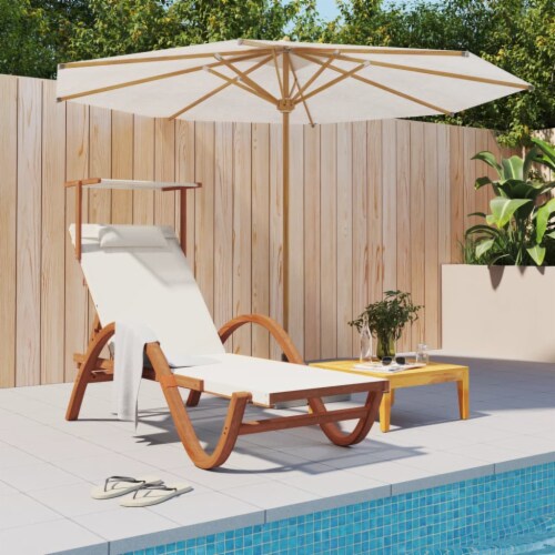 vidaXL Sun Lounger with Canopy White Textilene and Solid Wood
