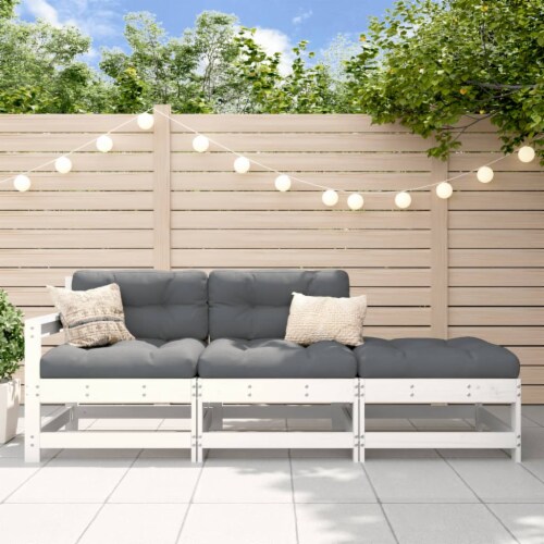 vidaXL 3 Piece Patio Lounge Set with Cushions White Solid Wood 3