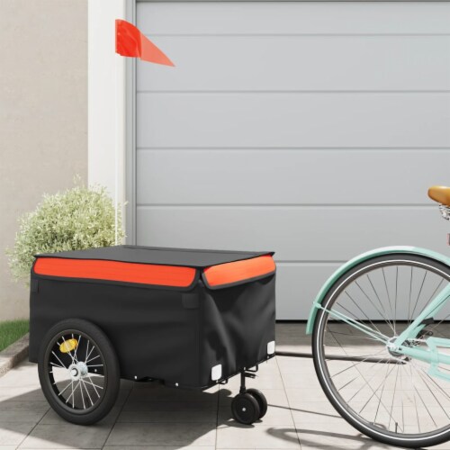vidaXL Bike Trailer Black and Orange 99.2 lb Iron, 24.6&quot;x48.8&quot;x20 