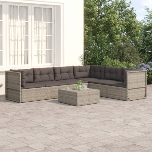 Vidaxl 6 piece garden lounge set with cushions poly rattan gray online
