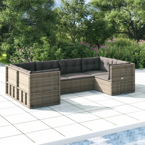 vidaXL 6 Piece Patio Lounge Set with Cushions Gray Poly Rattan 21.3 x21.3 x21.7 Smith s Food and Drug