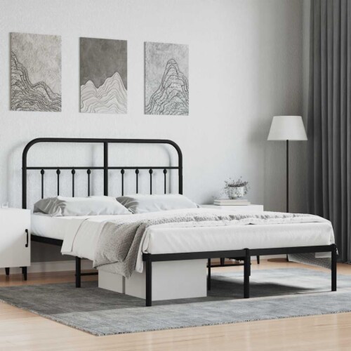 vidaXL Black Full Metal Bed Frame with Headboard Slats No Mattress 53.1 x74.8 Fry s Food Stores