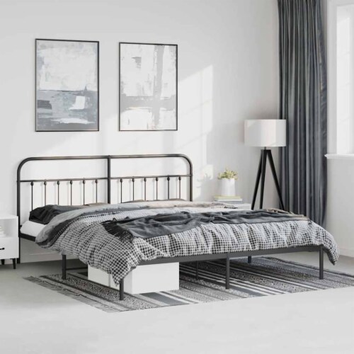 vidaXL Black California King Metal Bed Frame with Headboard Slats No Mattress California King Pick n Save