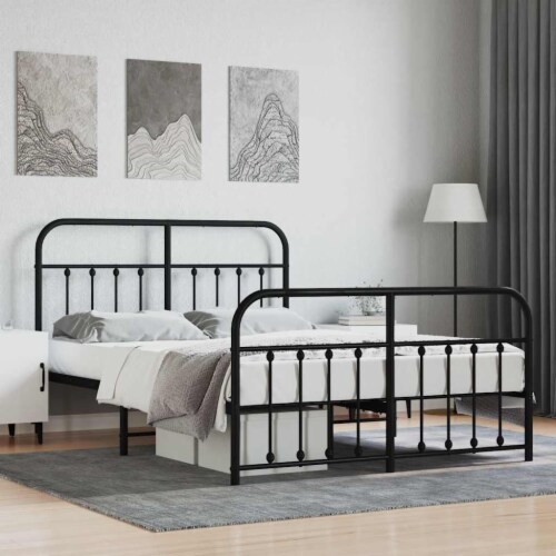 vidaXL Black Queen Metal Bed Frame with Headboard Slats No Mattress 59.1 x78.7 Fry s Food Stores