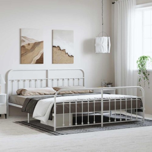 vidaXL White California King Metal Bed Frame with Headboard Slats No Mattress California King Fry s Food Stores