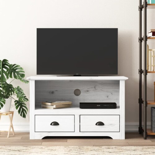 vidaXL TV Stand with 2 Drawers BODO White 36 x17.5 x22 Solid Wood Pine 1 City Market