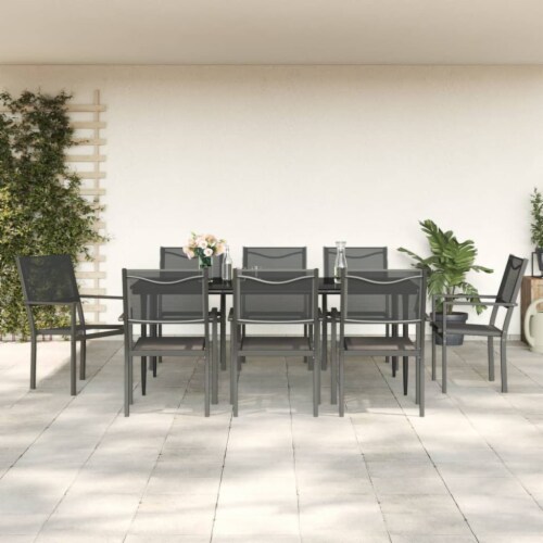 vidaXL 9 Piece Patio Dining Set Black Steel and Textilene 78.8 table length 8 Pick n Save
