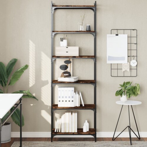 vidaXL Bookcase 6-Tier Smoked Oak 23.6 x11.8 x74 Engineered Wood Perspective: front