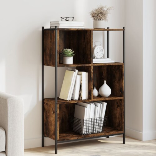 vidaXL Bookcase Smoked Oak 28.3 x11 x42.9 Engineered Wood Perspective: front