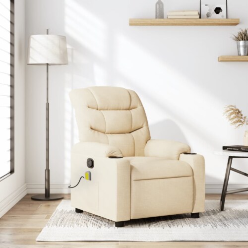 vidaXL Massage Recliner Chair Cream Fabric 1 Fred Meyer