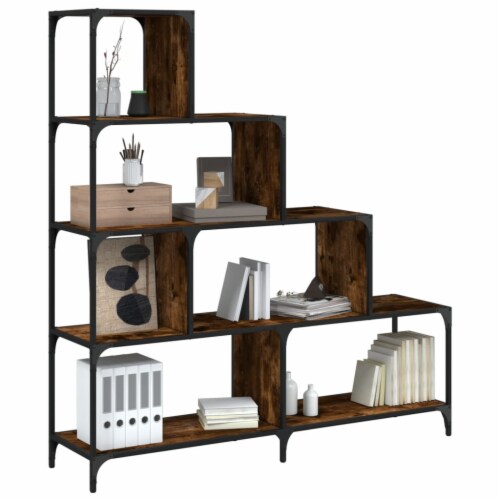 vidaXL Bookcase 4-Stair Smoked Oak 54.7 x13.2 x58.7 Engineered Wood Perspective: front