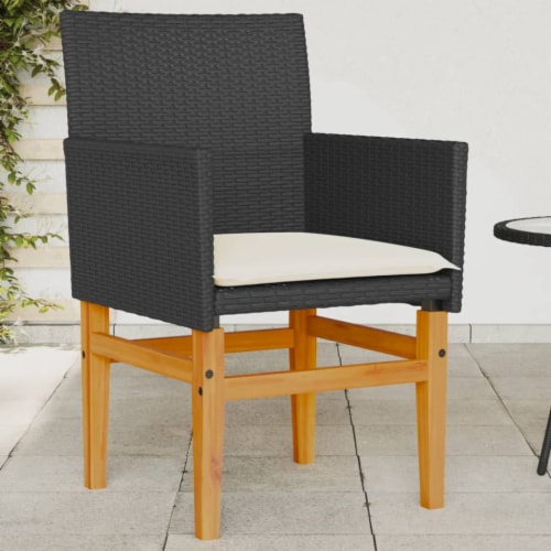 vidaXL Patio Chairs with Cushions 2 pcs Black Poly Rattan Solid Wood 1 King Soopers