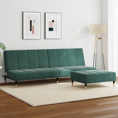 vidaXL 2 Seater Sofa Bed with Footstool Dark Green Velvet 78.7 x33.3 x27.2 Fry s Food Stores