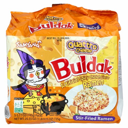 Buldak™ Stir-Fried Ramen Spicy Chicken Quattro Cheese 5 Packs 5.11 oz (145 g) Each Perspective: front