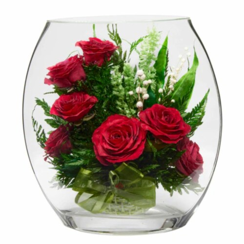 Fiora Flower Long-Lasting Red Roses in a Sealed Glass Vase Perspective: front