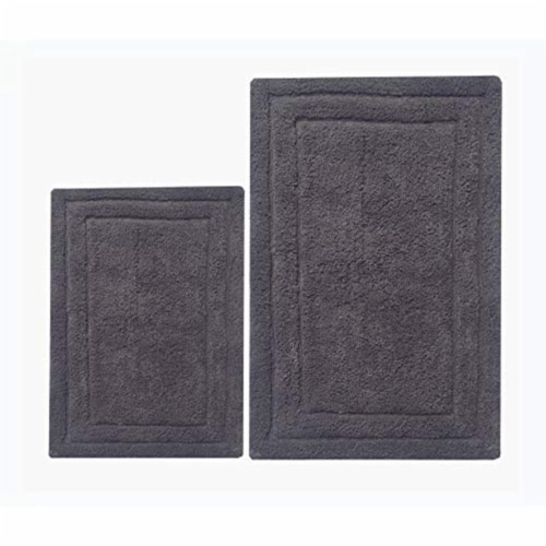 34, 24 Inch Rectangular Cotton Washable Bath Rug, Set of 2, Platinum Gray -Saltoro Sherpi Perspective: front