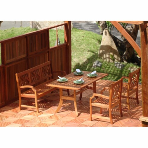 VIFAH V187SET1 Malibu Outdoor 4 piece Wood Patio Dining Set with 5 foot Bench and Armchairs 4 Smith s Food and Drug