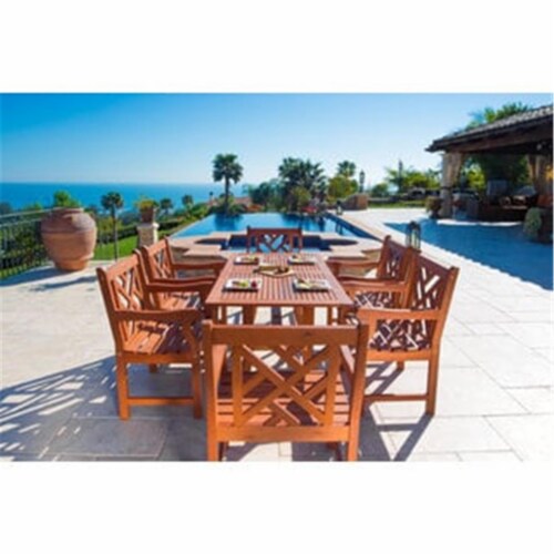 VIFAH Malibu Outdoor 7 piece Wood Patio Dining Set with Curvy Leg