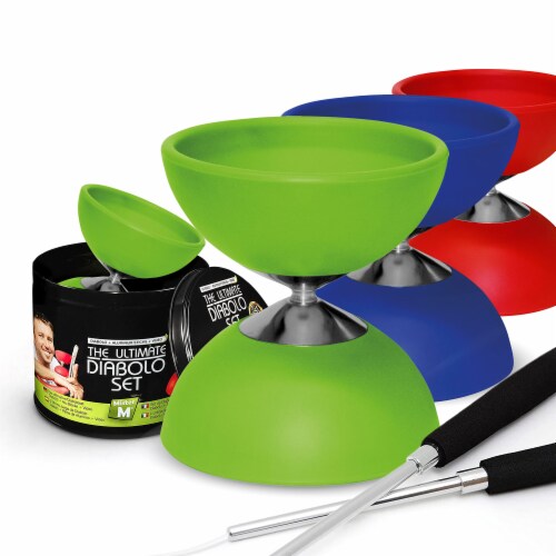 Diabolo Green ✓ Set Sticks & String ✓ Extra String ✓ Online Video by  Mister M Perspective: front