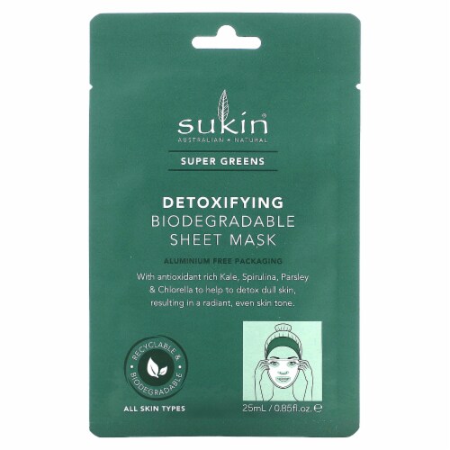 Sukin® Super Greens Detoxifying Biodegradable Sheet Mask Perspective: front