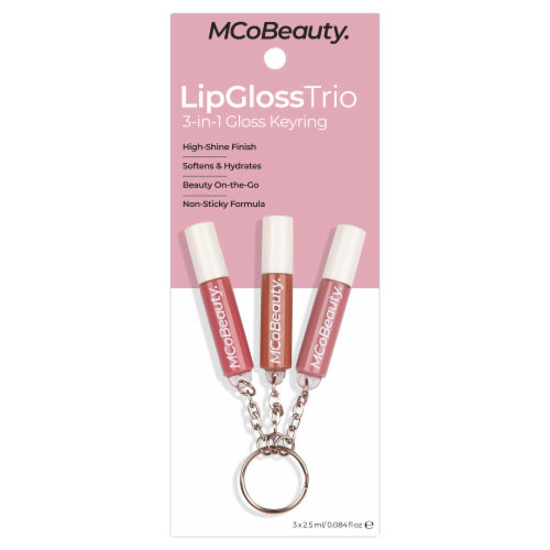 MCoBeauty 3-in-1 Lip Gloss Trio Keyring – High-Shine Perspective: front
