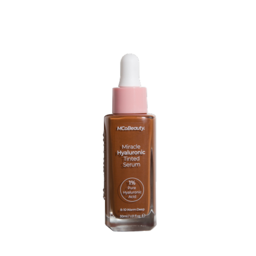 MCoBeauty Miracle Hyaluronic Tinted Serum Foundation Sheer to Medium Coverage 8-10 Warm Deep Perspective: front