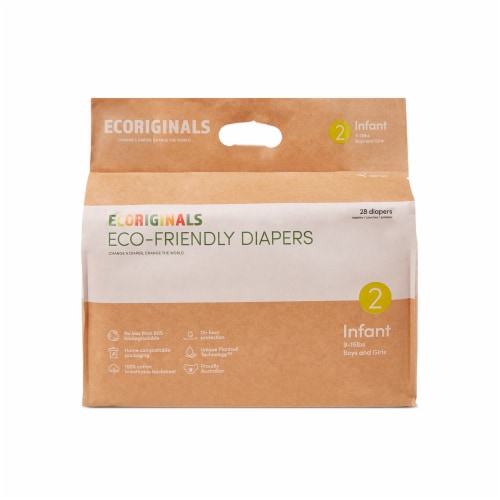 Ecoriginals Plant Based Baby Diapers | Infant Size 2 | 6 Packs, 168 Count Perspective: front