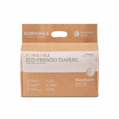 Ecoriginals Plant Based Baby Diapers | Newborn Size 0 | 12 Packs, 360 Count Perspective: front