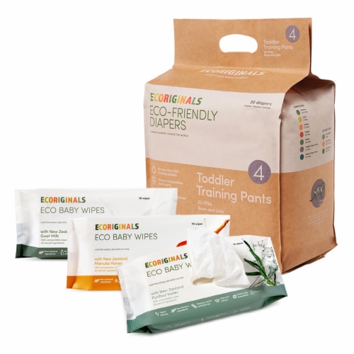 Ecoriginals Trial Pack | Plant Based Potty Training Pants and Wipes | Toddler Size 4 Perspective: front