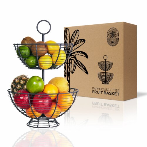 REGAL TRUNK  CO 2 Tier Bowl Fruit Basket, Farmhouse Wire Basket Perspective: front