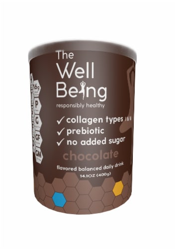 The WellBeing Responsibly Healthy Collagen Powder, Chocolate, 12.85 oz Perspective: front