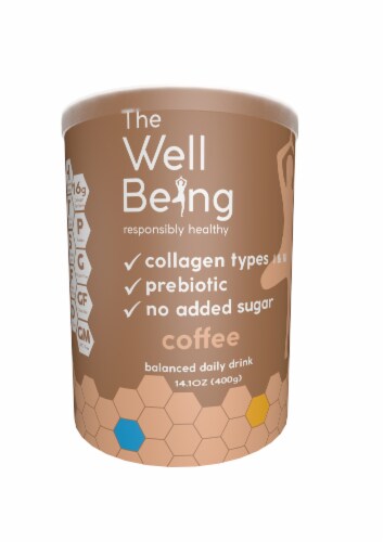 The WellBeing Coffee Flavored Collagen Balanced Daily Drink Perspective: front