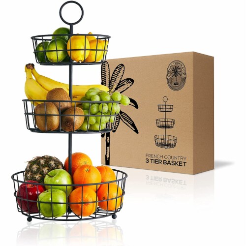 REGAL TRUNK  CO 3 Tier Fruit Basket, Elegant French Wire Baskets Perspective: front