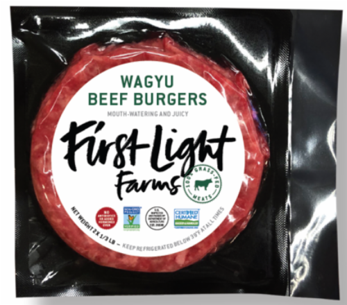 First Light Farms 100% Grass Fed Wagyu Beef Burgers Perspective: front