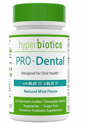 Hyperbiotics PRO-Dental Natural Mint Flavor Probiotics for Oral Health Chewable Tablets Perspective: front