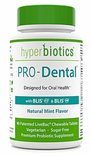 Hyperbiotics PRO-Dental Natuarl Mint Flavor Probiotics Chewable Tablets Perspective: front