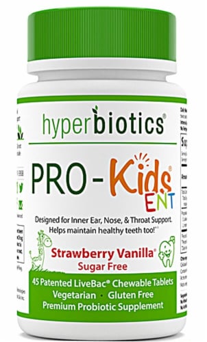 Hyperbiotics PRO-Kids® ENT Chilldren's Strawberry Vanilla Oral Probiotics Chewable Tablets Perspective: front