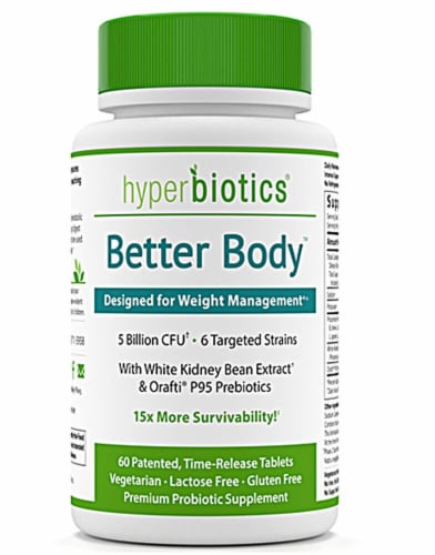 Hyperbiotics Better Body Probiotic Supplement Tablets Perspective: front