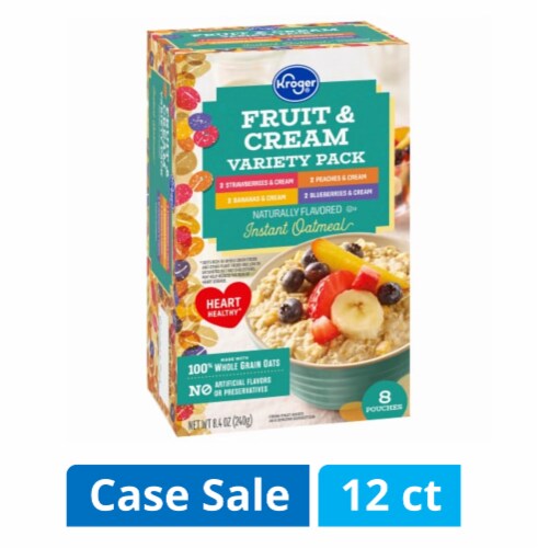 Kroger® Fruit & Cream Variety Pack Instant Oatmeal Case Lot Sale Perspective: front