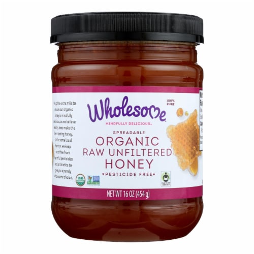 Wholesome Sweeteners Organic Raw Honey - Liquid Sweetener - Case of 6 - 16 oz. Perspective: front