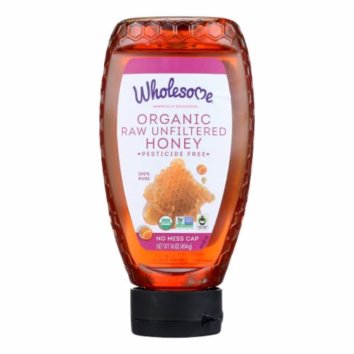 Wholesome Sweeteners Organic Raw - Unfiltered Honey - Case of 6 - 16 oz. Perspective: front