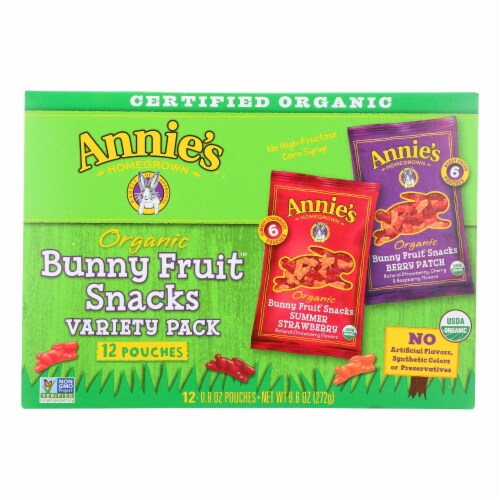 Annie's™ Homegrown Organic Bunny Fruit Snacks Variety Pack - Case of 12 - 9.6 oz. Perspective: front