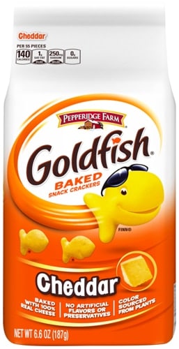Goldfish Cheddar Baked Snack Crackers Case Perspective: front