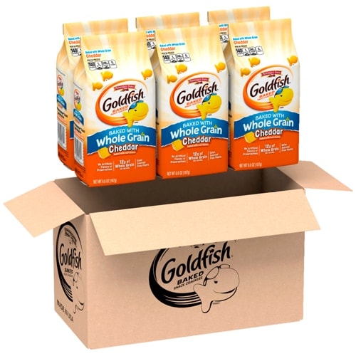 Goldfish Whole Grain Cheddar Baked Snack Crackers Case Perspective: front