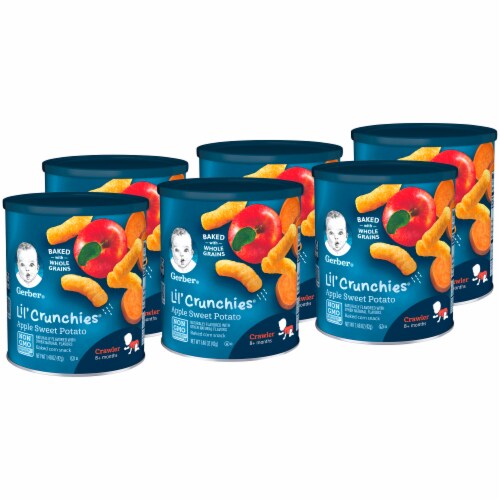 Gerber Lil' Crunchies Crawler Apple Sweet Potato Baked Corn Baby Food Snacks Perspective: front