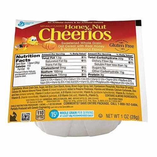 General Mills Honey Nut Cheerios Cereal, Bowl Pak, 1 Ounce -- 96 per case. Perspective: front