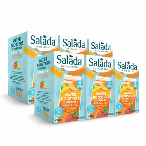 Salada Peach Mango Water Booster ,Cold Infused Herbal Tea, 18 Count (Pack of 6) Perspective: front