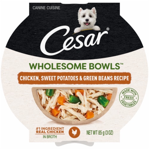 Cesar Wholesome Bowls Chicken Sweet Potatoes Green Beens Wet Dog Food Perspective: front
